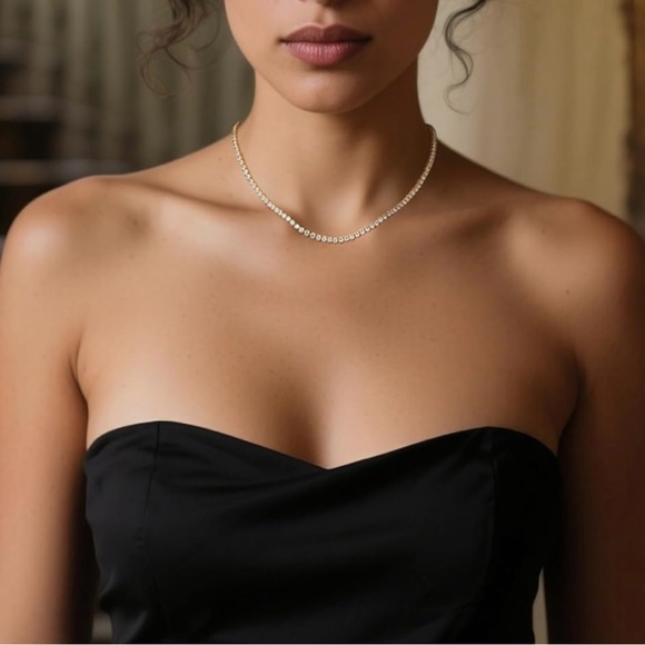 📍SUPER SALE📍 14K GOLD PLATED Diamond Tennis Choker Necklace - Picture 2 of 6